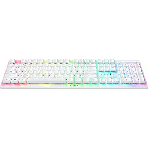 Razer DeathStalker V2 Pro Wireless Gaming Keyboard: Low-Profile Optical Switches - Clicky Purple - HyperSpeed Wireless & Bluetooth 5.0 - Up to 200 Hrs - Ultra-Durable Coated Keycaps - RGB - White