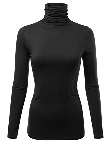 FASHIONOLIC Womens Long Sleeve Light Weight Turtleneck T-Shirts Top Sweater (CLLT002) Black L