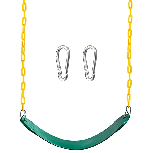 TURFEE Heavy Duty Swing Seat Green Color with 66” Chain, Swing Set Accessories Replacement with Snap Hooks for Kids Outdoor Play Playground Trees, Swing Set