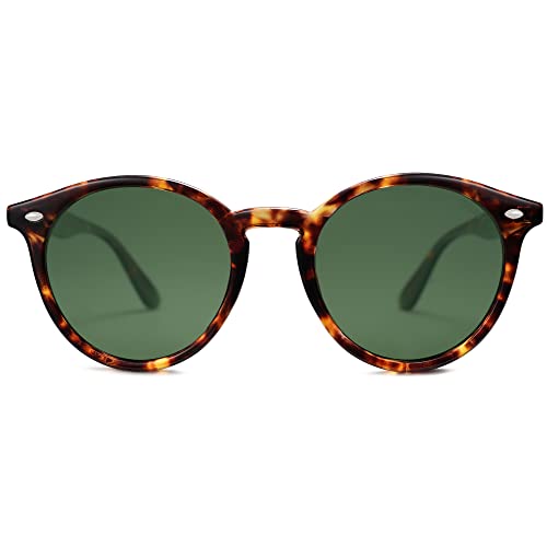 SOJOS Retro Round Polarized Sunglasses for Women Men Classic Vintage Sunnies SJ2069, Brown Tortoise/Green