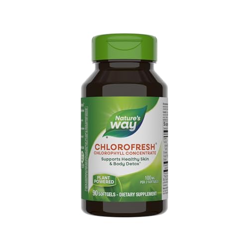 Nature’s Way Chlorofresh Chlorophyll Concentrate, Supports Detoxification Pathways*, Chlorophyllin Copper Complex, Supports Healthy Skin*, Internal Deodorant*, 90 Softgels (Packaging May Vary)