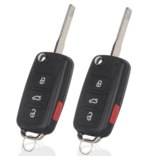 Key Fob Remote Compatible with 2011-2016 VW Volkswagen Tiguan Touareg Jetta Beetle CC Eos Golf GTI Passat Car Key Replacement (NBG010180T) Flip Keyless Entry Remote, 2 Pack