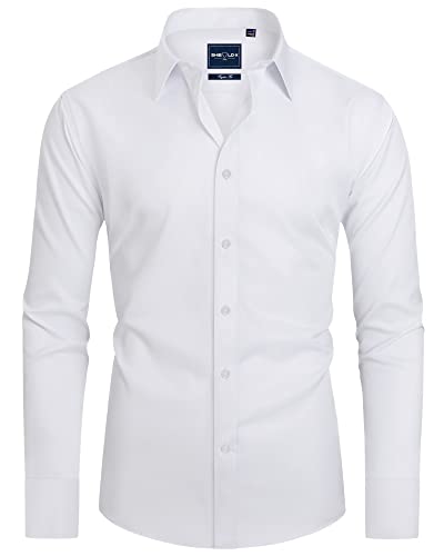 Alimens & Gentle Slim Fit Mens Dress Shirts Long Sleeve White Dress Shirts for Men Stain Sheild Button Down Shirt Men