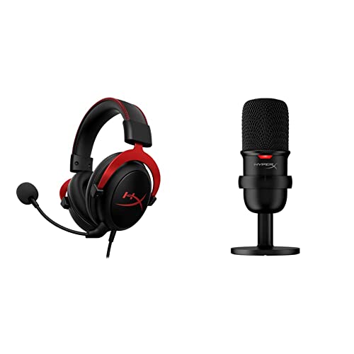 HyperX Cloud II - Gaming Headset, 7.1 Surround Sound – Red & SoloCast – USB Condenser Gaming Microphone, for PC, PS4, PS5 and Mac, Tap-to-Mute Sensor