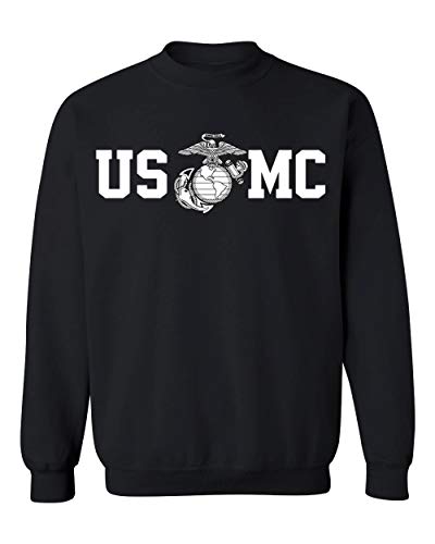 Lucky Ride Marine Corps Men's Sweatshirts Crewneck USMC Logo Globe in Center Military Sweatshirt Black, Medium