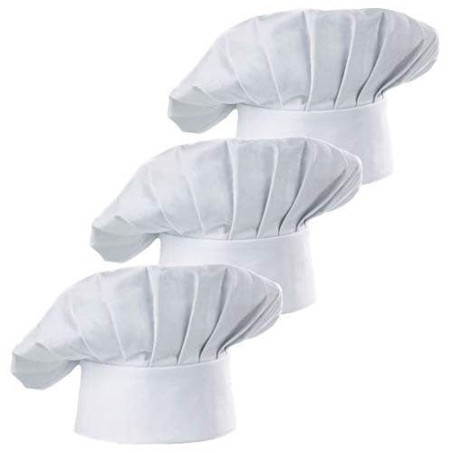 Hyzrz Set of 3 Pack Adult Chef Hat Adult Adjustable Elastic Baker Kitchen Cooking Chef Cap 3 Pieces (White)