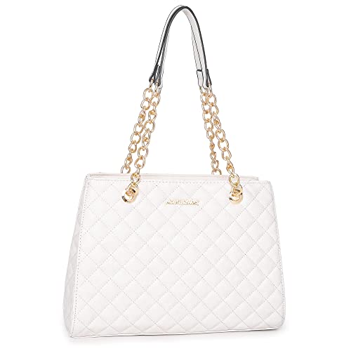Montana West Tote Bag for Women Quilted Chain Handbags Shoulder Purse White Gift MWC-040BG