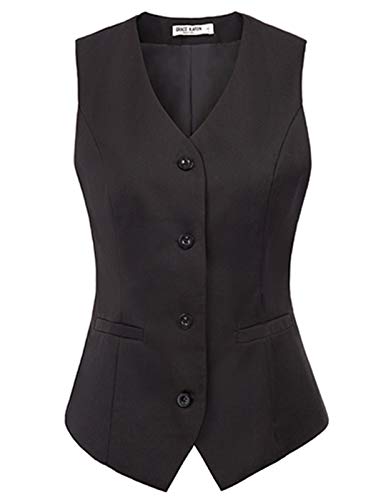 GRACE KARIN Women V-Neck Business Skinny 4 Button Suit Dressy Vests Waistcoat(S,Black)