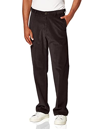 Haggar mens Stretch Corduroy Expandable Waist Classic Fit Flat Front Pants, Espresso, 42W x 32L US