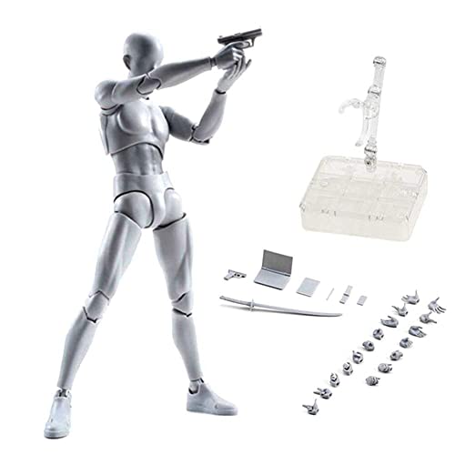 Action Figures Body-Kun DX & Body-Chan DX PVC Model SHF Children Kids Collector Toy Gift, Drawing Mannequin Figure Models for Artists (Grey Male)