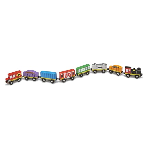 Melissa & Doug Wooden Magnetic Train Cars - 8 Piece Educational and Skill-Building Wooden Toy for Boys and Girls