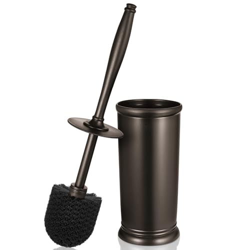 Toilet Bowl Brush Holder Set: Bathroom Deep Cleaning Toilet Scrubber Rim Cleaner with Caddy for Restroom Rv - Hidden Modern Elegant Toilet Clean Decorative Accessories - Bronze