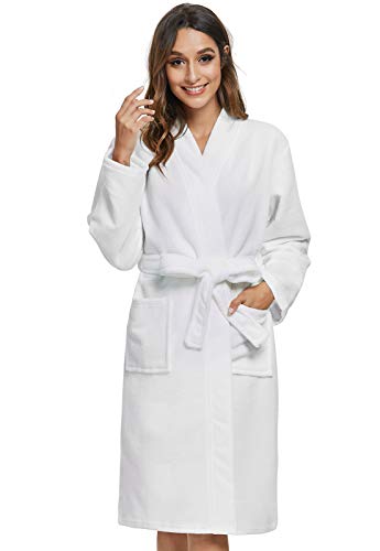 Vislivin Womens Lightweight Bathrobe Soft Kimono Robes Terry Cloth Bathrobe Knee Length Bath Gown White S