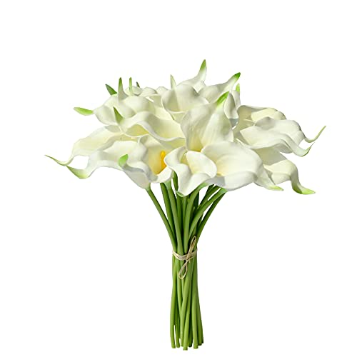 Mandy's 20pcs White Fake Flowers Artificial Calla Lily Silk Flowers 13.4' for Mother's Day Easter Home Kitchen & Wedding
