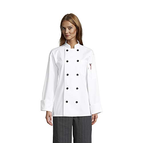 Uncommon Threads Unisex Moroccan Chef Coat 10 Button, White, Medium