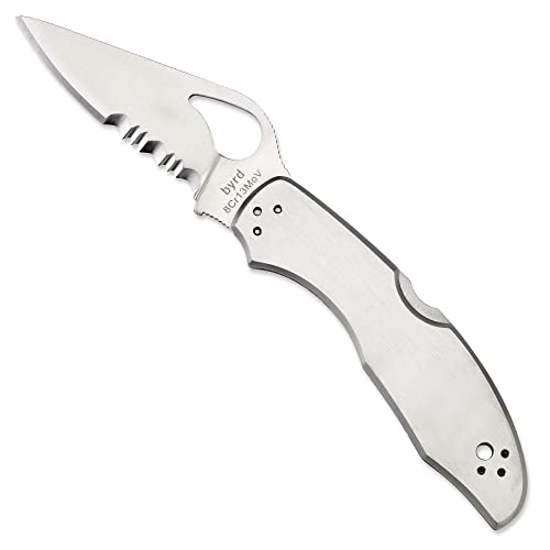 Spyderco Byrd Meadowlark 2 Knife with 2.90' Steel Blade and Durable Stainless Steel Handle - CombinationEdge - BY04PS2