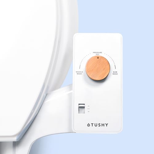 TUSHY Basic 2.0 Bidet Toilet Seat Attachment | A Non-Electric Self Cleaning Water Sprayer w/Adjustable Water Pressure Nozzle, Angle Control & Easy Home Installation (White/Bamboo)