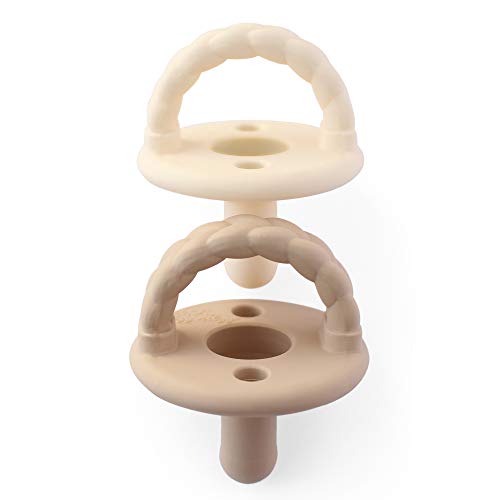 Itzy Ritzy Silicone Pacifiers for Newborn - Sweetie Soother Pacifiers Feature Collapsible Handle & Two Air Holes for Added Safety; for Ages Newborn and Up, Set of 2 in Buttercream & Toast
