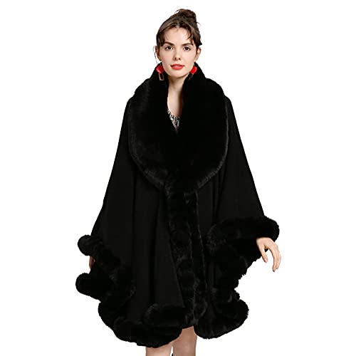 Old DIrd Elegant Faux Fox Fur Collar Knitted Cardigan Shawl Bride Wedding Party Shawl Cloak Coat Black