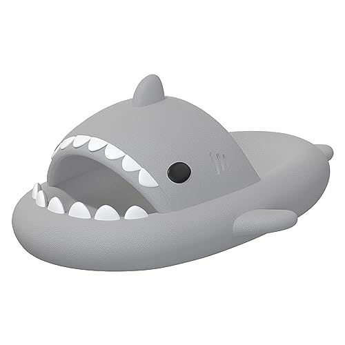 XPKWS Shark Slides for Women and Men Unisex Cloud Slippers Adult Novelty Beach Sandals with Thick Sole (Light Grey,8.5-9.5 Women/7.5-8.5 Men,4041)