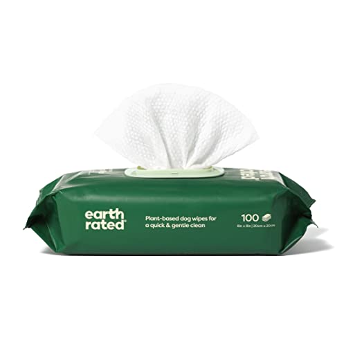 Earth Rated Plant Based Dog Wipes, Cleaning and Odor-Controlling Grooming Wipes for Paws, Body, and Butt, Perfect for Puppy and Adult Dogs, Unscented, 100 Count