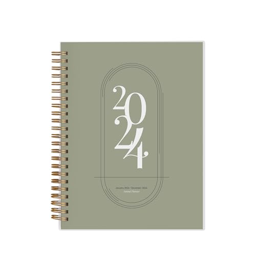 Rileys 2024 Weekly Planner - Annual Weekly & Monthly Agenda Planner, Jan - Dec 2024, Flexible Cover, Notes Pages, Twin-Wire Binding (8 x 6-Inches, Green)