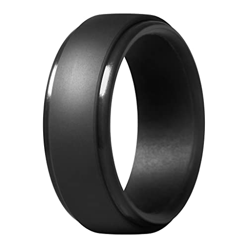 Men's Silicone Ring, Step Edge Rubber Wedding Band, 10mm Wide, 2.5mm Thick (1 Ring - Black, 11.5-12 (21.3mm))