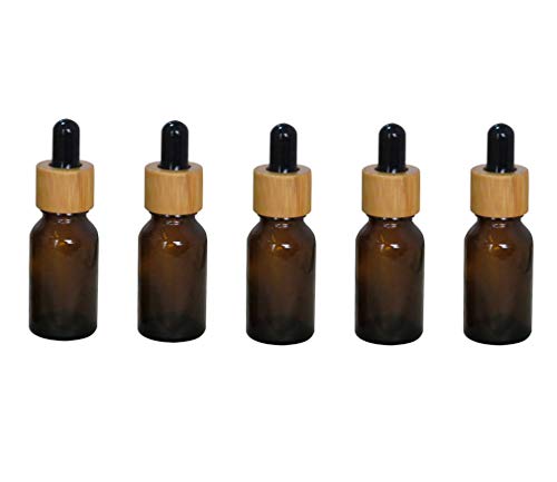 10Pcs 15ml/0.5oz Amber Glass Dropper Bottle with Black Rubber Head and Bamboo Lid Eye Dropper Bottle Portable Empty Makeup Storage Container Beauty Holders Dispenser for Essential oil