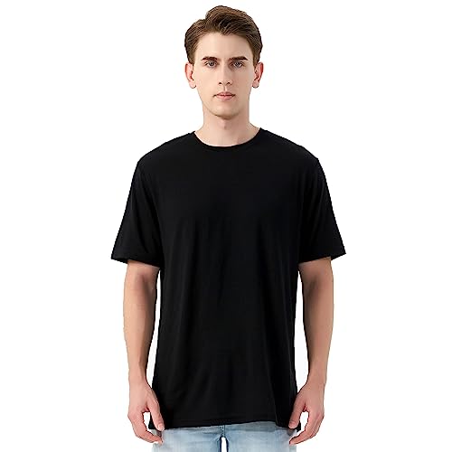 Merino Protect 100% Merino Wool T Shirts for Men Odor Resistance Base Layer Lightweight Hiking Travel T-Shirt Soft Undershirt Black