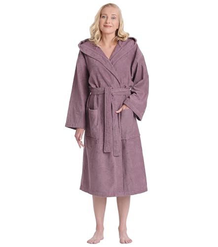 Arus Womens Hooded Classic Turkish Cotton Bath Robe, Small-Medium, Plum