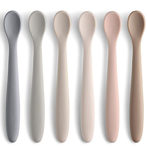 NETANY Silicone Baby Feeding Spoons, First Stage Infant Soft-Tip Easy on Gums I Training Spoon Self | Utensils Supplies, Dishwasher & Boil-proof, 6 Pack