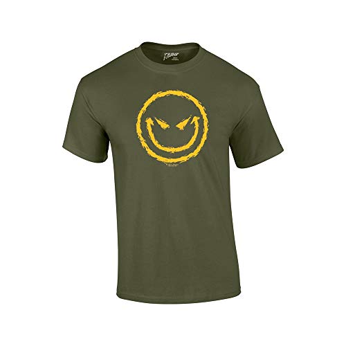 Evil Smiling Face with Yellow Devilish Smile Cool Retro Sarcastic Grin Funny Novelty T-shirt-Military-4Xl