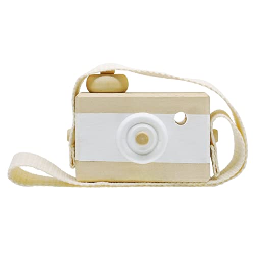 Baby Toy Wooden Mini Camera Toy, Baby Kids Cute Mini Sharpe Toy, Neck Hanging Photographed Props for Baby Toddlers Children Kids' Room Hanging Decor Gift (White-2)