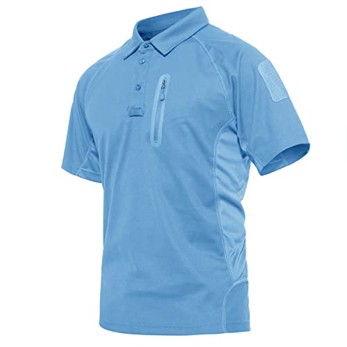 CRYSULLY Men's Casual Turn-Down Collar T-Shirt Rapid Assault Short Sleeve Airsoft Tee Shirt Battle Polo Shirt Sky Blue