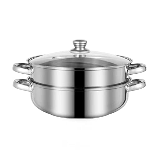 Steamer for Cooking, 18/8 Stainless Steel Steamer Pot, Food Steamer 11 inch Steam Pots with Lid 2-tier for Cooking Vegetables, Seafood, Soups, Stews and Pasta