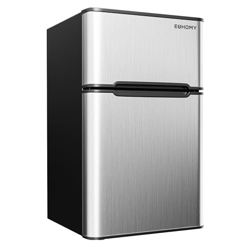 EUHOMY Mini Fridge with Freezer, 3.2 Cu.Ft Mini Refrigerator fridge, 2 door For Bedroom/Dorm/Office/Apartment - Food Storage or Cooling drinks, Silver