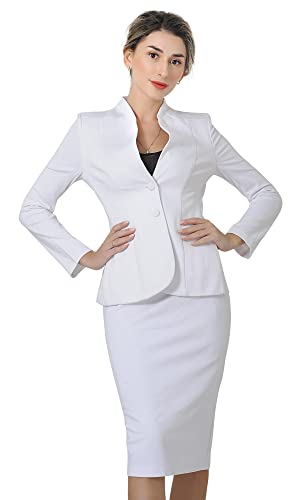 Marycrafts Women's Formal Office Business Work Jacket Skirt Suit Set 12 White