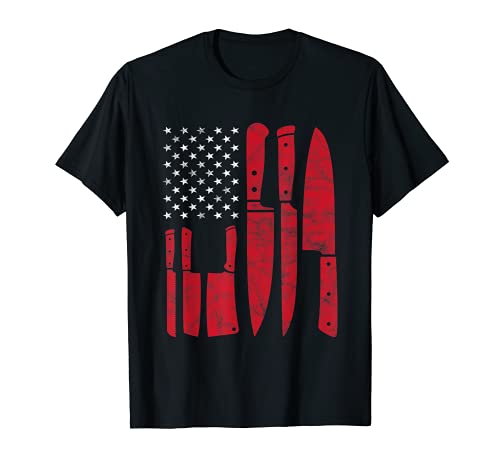 American Flag Kitchen Butcher Knife Chef 4th Of July T-Shirt