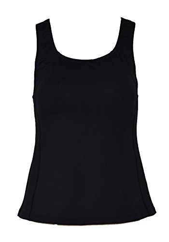 Private Island Women UPF50+ Tankini Bathing Swimsuits Sleeveless Tank Bra Top Swim Rash Guard (XXL, Black-RTY)