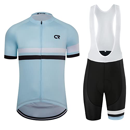 Coconut Ropamo CR Men's Cycling Jersey Set Road Bike Jersey Zipper Pocket Short Sleeves Cycling Kits Bib Shorts 3D Padded (Light Blue, M)
