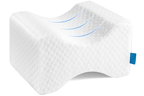 LESUMI Memory Foam Knee Pillow, Sleeping Leg Pillow, for Side Sleepers & Pregnant Women - for Spinal Alignment, Relief Sciatica, Knee, Back, Leg & Hip Pain, with Washable Cover & Travel Bag, White