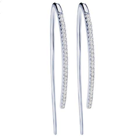S2925 Sterling Silver Slender Single Row Cubic Zirconia Open Thread Rhodium Plated Hoop Earrings Honest Mantra SE224