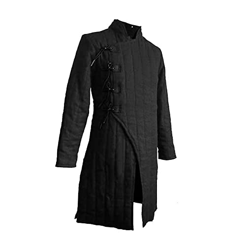 AnNafi Medieval Thick Padded Gambeson Coat Aketon | Full Sleeves Gambeson Armor Costume | Theatre Costumes Dress SCA BLACK (Small)