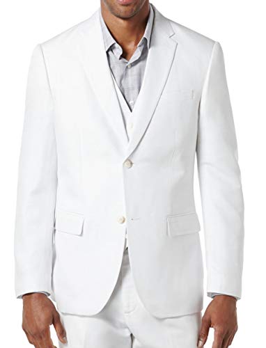 Perry Ellis Men's Linen-Blend Suit Jacket, Breathable Single Breasted Blazer, Regular Fit, with Chest Pocket (Sizes 36-54), 40, Bright White Twill