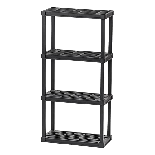 IRIS USA 4-Tier Heavy Duty Plastic Shelving Unit, 48' Tall - 40lbs per Shelf, Modular Garage Rack Storage Organizer for Home, Basement, Laundry & Utility Room, 12'D x 24'W x 48'H - Black