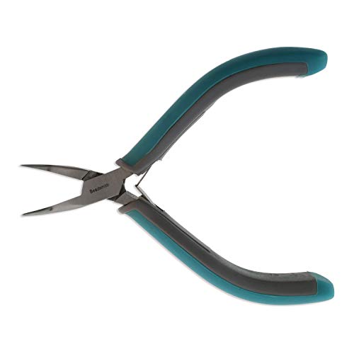 The Beadsmith Simply Modern Bent Chain Nose Pliers, 4.5 inches (114mm) with Polished Steel Head, PVC Grip Handles and Double-Leaf Springs, Tool for Jewelry Making