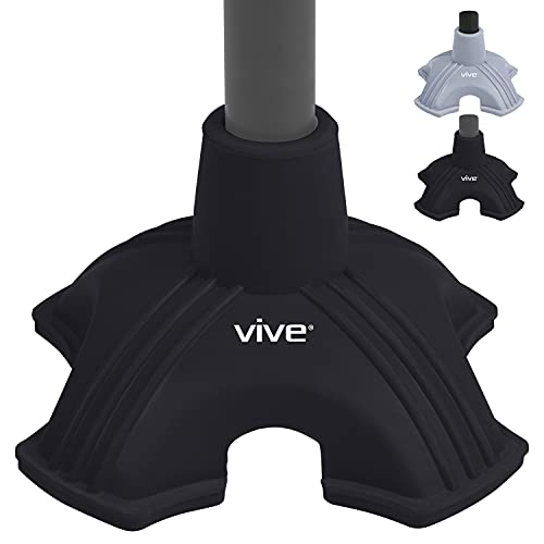 Vive Cane Tip - Self Standing Quad Base Replacement for Most Walking Canes, Walking Sticks, Folding Canes or Offset Quad Pod or Tripod Canes - 4 Prong Rubber Cane Foot Pad