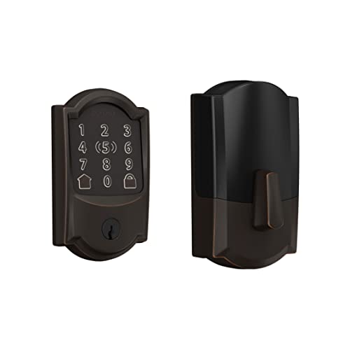 Schlage BE499WB CAM 716 Encode Plus WiFi Deadbolt Smart Lock with Apple Home Key, Keyless Entry Door Lock with Camelot Trim, Aged Bronze