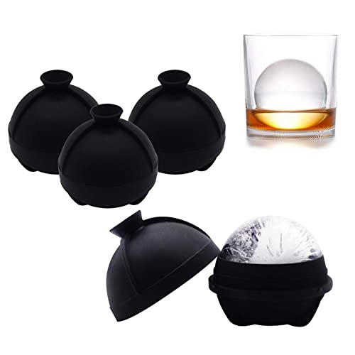 Helpcook Ice Ball Molds 4 Pack,Whiskey Ice Mold,Silicone Sphere Ice Molds with Built-in Funnel,Large Round Ice Cube Molds Ice Ball Maker Makes 2.5 Inch Ice Balls for Whiskey & Cocktails