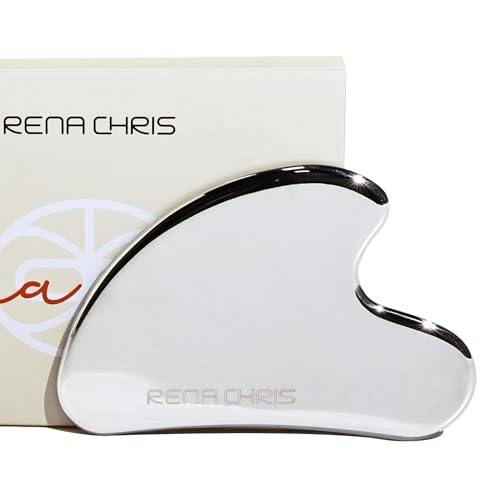 Rena Chris Gua Sha Facial Tools, Stainless Steel Guasha, Manual Massage Sticks for Jawline Sculpting and Puffiness Reducing, Scraping Massage Tool, Skin-Care Gift (Silver)